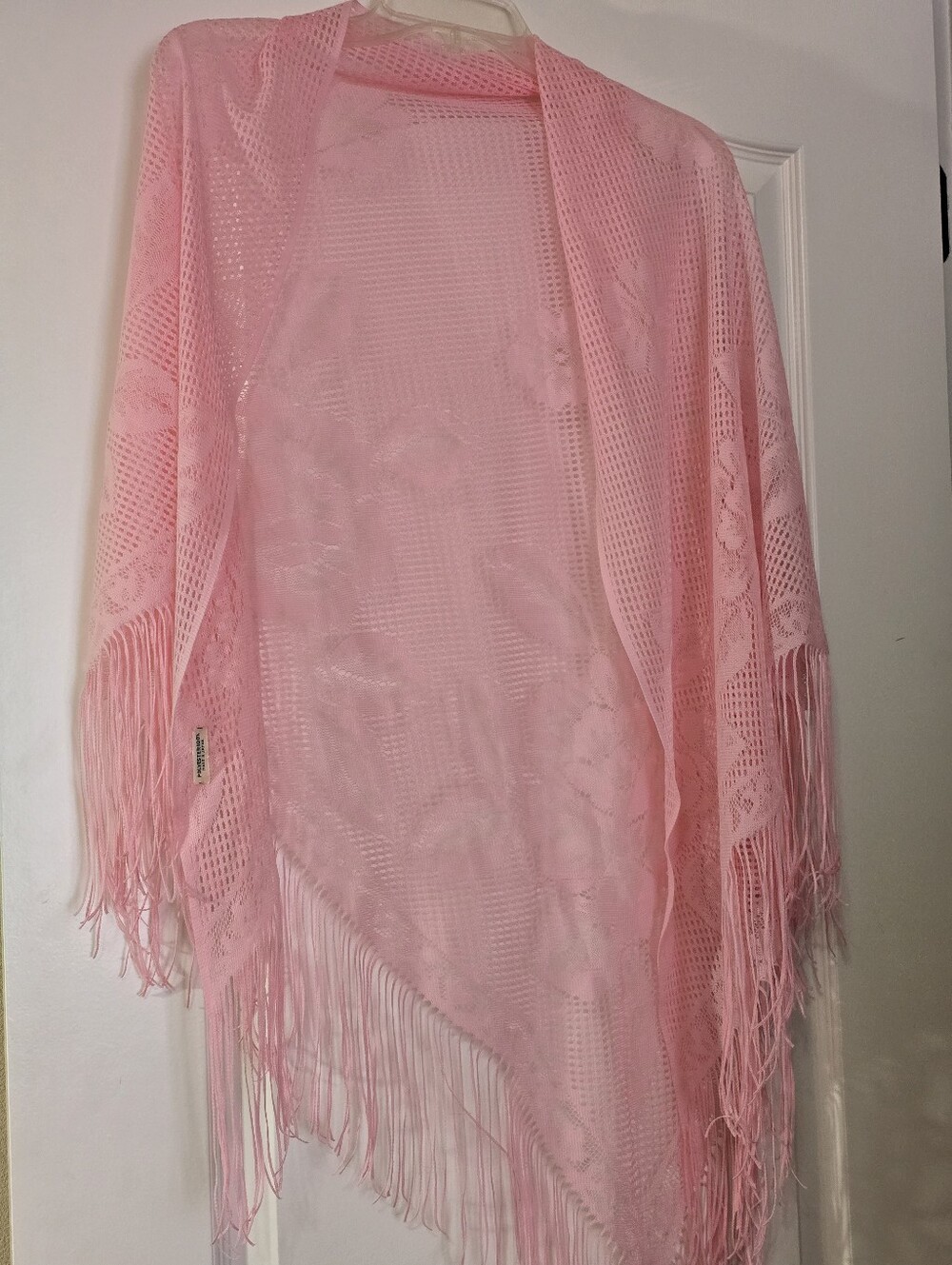 Light Pink Fringe Open-Front Women's Shawl